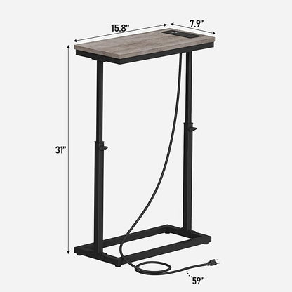 TUTOTAK End Table with Charging Station, Side Table, Tall Couch Table, Sofa Table, Living Room, Bedroom,Greige TB01BG084