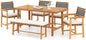 Tangkula 6 Piece Patio Dining Set for 5-6 People, 63” Outdoor Acacia Wood Table with 1.97” Umbrella Hole & Bench & 4 Cushioned Armchairs, for Deck Yard and Poolside
