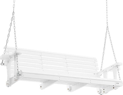 VEVOR Wooden Porch Swing 5.5FT with 2 Side Cup Holders, Heavy Duty 880lbs Patio Swing, Outdoor Swing Hanging Chair, Bench Swing with Adjustable Chains for Front Porch, Yard, Balcony, Garden, White