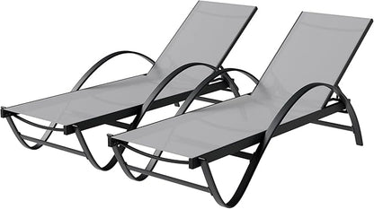 Shintenchi Patio Chaise Lounge Set of 2, Pool Chaise Lounge with Arm,Outdoor Lounge Chair with 5 Adjustable Backrest,Sunbathing Recliner,Beach Chair,Pool Chairs,Light Grey