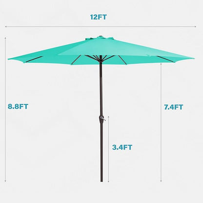 MEWAY 12ft Patio Umbrella Outdoor Table Umbrellas with Crank, Market Umbrella 8 Sturdy Ribs for Deck, Garden, Pool and Backyard, Turquoise