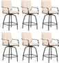 Patio Swivel Bar Stools Set of 6, Outdoor Bar Height Swivel Chairs with Cushions for Garden Balcony Backyard, Beige