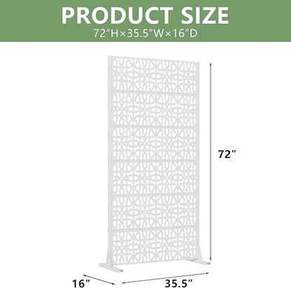 Casaphoria Metal Privacy Screen Outdoor, 72" H x 35" W Freestanding Decorative Privacy Screen for Patio Deck Balcony Garden with Stable Base, White-Perilla