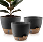 Self-Watering Plant Pots with Water Level Indicator, Drainage Holes & Saucers – 12/10/9 Inch Large Plastic Planter Set for Indoor & Outdoor Plants(Black)