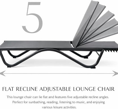 Kozyard Outdoor Chaise Lounge Chair, Full Flat Adjustable Patio Lounger with Aluminum Frame & Resin Legs, Textilene Fabric for Poolside, Backyard & Beach (Gray, Chair)