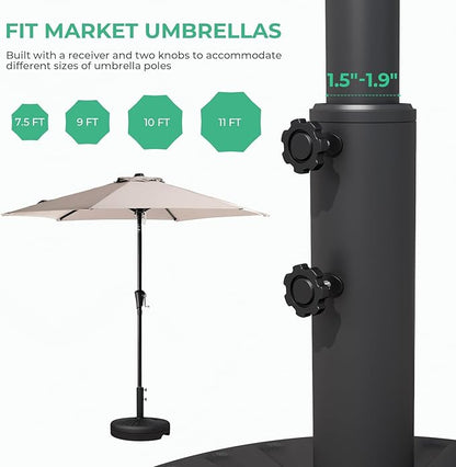 JEAREY 81.5lb Max Capacity Patio Umbrella Stand, Outdoor Umbrella Base Water Filled Stand, Heavy Duty Market Umbrella Holder for Patio, Deck, Poolside (Black)