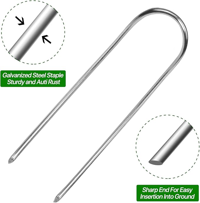 U Shape Garden Stakes 90 Packs 4 Inch 11 Gauge Irrigation Tubing Stakes, Heavy Duty Galvanized Landscape Staples for Tube, Lawns, Landscape Fabrics,Irrigation Hose and Weed Barriers