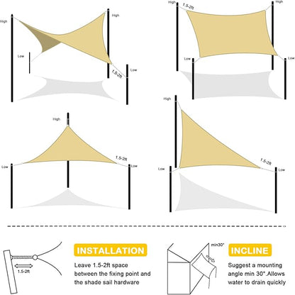 Artpuch Waterproof Sun Shade Sail, 10'x10' Sand Rectangular, UV Resistant Rain Canopy, Curved Edges Shade Cloth for Outdoor Patio, Deck, Yard