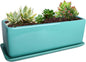 Vencer 12 Inch Rectangular Modern Minimalist Ceramic Succulent Planter Pot - Window Box with Saucer,Office Desktop Potted Stand,Turquoise,VF-0135T