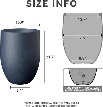 Kante Tall Concrete Planter, 21.7-Inch Height Antique Blue Large Indoor Outdoor Plant Pot with Drainage Hole for Patio Garden Home, Modern Decor for Flowers and Tree