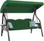 3-Seat Outdoor Porch Swing with Stand Patio Swing with Canopy 2 in 1 Porch Swing Bed & Patio Swing Chair for Adult w/Extra Pillows and Cup Holder for Yard(Green)