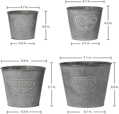 Briful 4 Size Galvanized Buckets Farmhouse Metal Bucket Dark Gray Galvanized Flower Bucket Home Indoor Outdoor Decorative Tin Planters (4.7In/5.1In/5.9In/7.1In)