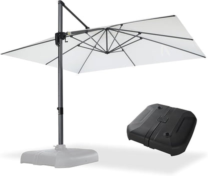 PURPLE LEAF 10' X 13' Patio Umbrella with Base Outdoor Cantilever Rectangle Offset Umbrella with 360-degree Rotation for Garden Deck Pool Patio White