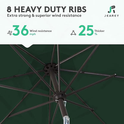 JEAREY 9FT Outdoor Patio Umbrella Outdoor Table Umbrella with Push Button Tilt and Crank, Market Umbrella 8 Sturdy Ribs UV Protection Waterproof for Garden, Deck, Backyard, Pool (Dark Green)