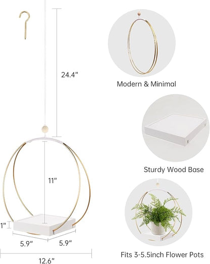 Hanging Planters for Indoor Plants, Plant Hanger with Sturdy Wood Base,Modern Boho Macrame Plant Hanger,Wall Ceiling Window Stands(Plants/Pots Not Included)
