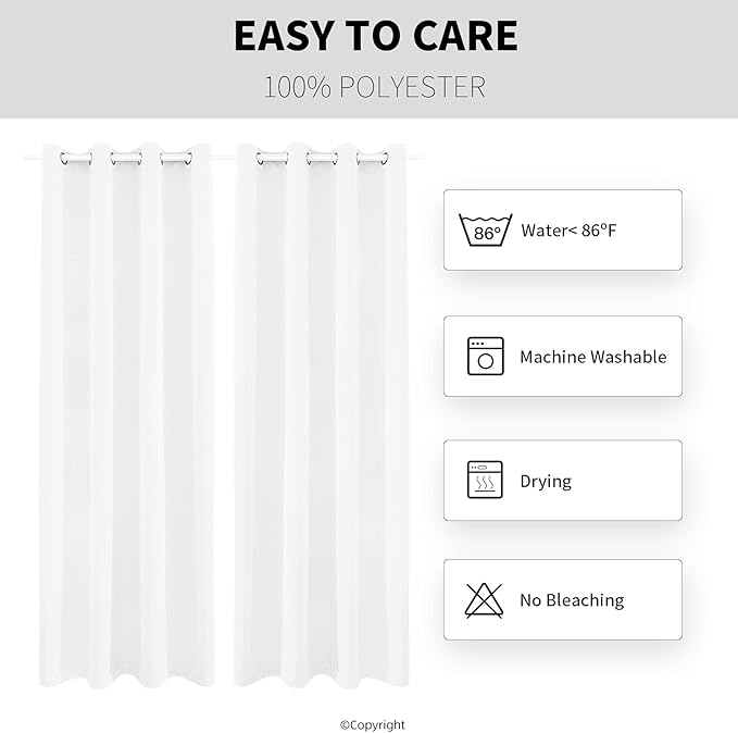 Waterproof Outdoor Curtain W52 x L84 - Grommet Top Sunlight Blocking Window Treatment Drapes Blackout Curtains for Home Bedroom Living Room Outdoor Patio Porch Pergola Cabana Gazebo (Pure White)