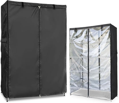 Waterproof Shelf Cover,Outdoor 600D Heavy Duty Dustproof Storage Shelves Cover,48''x24''x72'' Shelf Covers for Wire Shelving with Zippers,Storage Rack Covers with Clear Front
