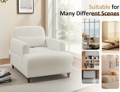 Oversized Chaise Lounge Accent Chair, Cloud Fluffy Chaise Sofa Recliner with Adjustable Backrest, Comfy Upholstered Sleeper Couch Bed, Modern Deep Seat Reading Armchair for Living Room, Movie, Bedroom