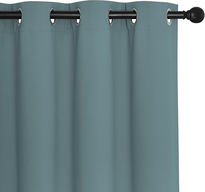 NICETOWN Blackout Drapery Curtain Panel 90 inches Long - Window Treatment Thermal Insulated Grommet Blackout Curtain/Drape for Bedroom Living Room (Greyish Blue, 1 Panel, 46 by 90 inches)