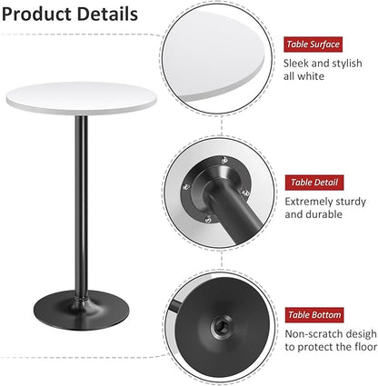 Furmax Bistro Pub Table Round Bar Height Cocktail Table for Home Bar, Small Round Bar Tables for Party, Dining Room, Living Room and Wedding, Metal Base MDF Top Obsidian, 40.6 Inch Height (4, White-1)