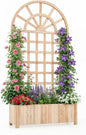 Giantex Wooden Raised Garden Bed with Arched Trellis Set 2, 71” Fir Wood Outdoor Elevated Planter Box Privacy Screen w/Drainage Holes, Vertical Garden Bed for Climbing Plants, Patio Balcony Backyard