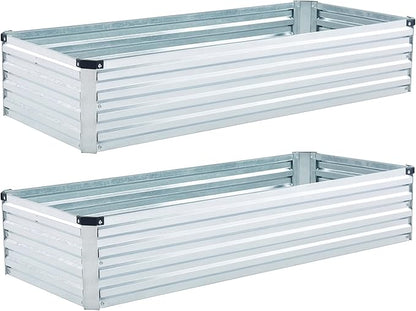 2 Pack 4x2x1FT Galvanized Raised Garden Bed Kit, Outdoor Metal Planter Box for Vegetables, Bottomless Rectangular Gardening Bed with Support Rods, Tool-Free Assembly, Silver