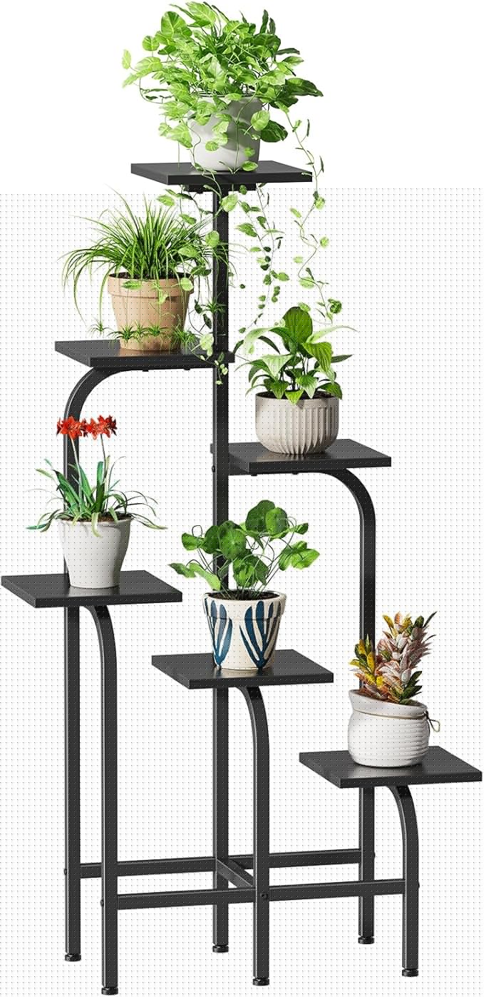 6 Tier Plant Stand Indoor, Plant Shelf for Multiple Plants, Flower Pot Holder Shelf, Planter Display Rack for Patio Garden Balcony Living Room Bedroom Decor, Black