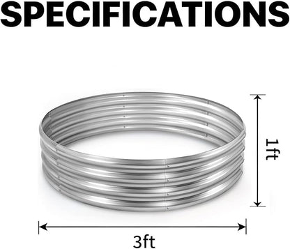 Round Galvanized Raised Garden Bed Kit, Round Galvanized Planter for Vegetables/Herbs/Flowers Heavy-Duty Steel Outdoor Water Trough (Silver, 3X3X1FT)