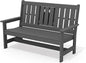 SERWALL Outdoor Bench with Cup Holder, 58" HDPE Garden Park Bench Suitable for 3 Person, All Weather Patio Benches with High Backrest and Wide Armrests for Garden, Park, Yard, Front Porch, Grey