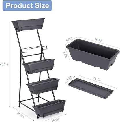 5 Tier Vertical Garden Planter Grey Herb Garden Planter for Outdoor Plants Vertical Raised Garden Bed Standing Tiered Flower Planter Boxes for Outdoor Garden Patio Yard