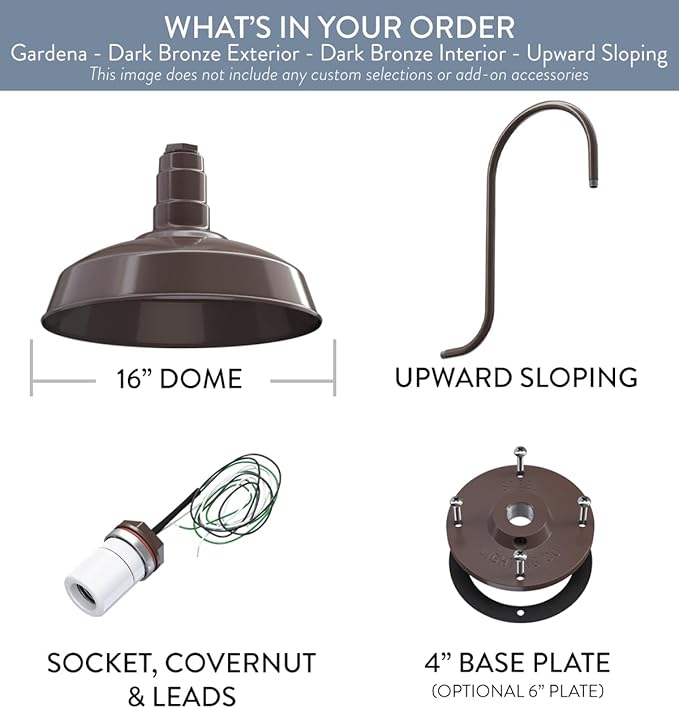 Wall Light, Dark Bronze Steel Farmhouse Barn Fixture, 16-Inch Dome
