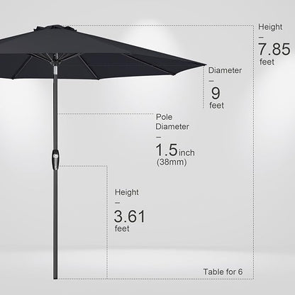 Tempera Patio Market Outdoor Table Umbrella with Auto Tilt and Crank, Large Sun Umbrella with Sturdy Pole & Fade Resistant Canopy, Easy to Set