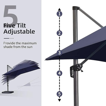 PURPLE LEAF 10' X 13' Patio Umbrella with Base Outdoor Cantilever Rectangle Offset Umbrella with 360-degree Rotation for Garden Deck Pool Patio Navy