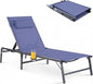 Foldable Chaise Lounge Chair with Cup Holder, Assemble-Free Outdoor Lounge Chair with Detachable Pillow and 6 Adjustable Backrest, Patio Lounge Chair for Outside Poolside Beach Pool, Blue