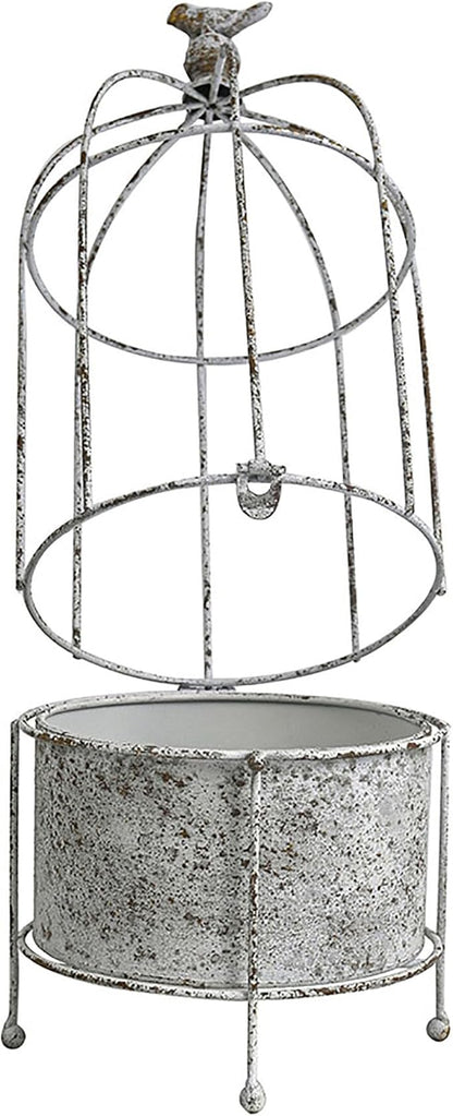 Planter Metal Birdcage Stand in White, 21.7 Inches Tall