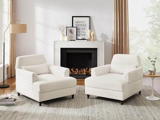 Chaise Lounge Chair Indoor Set of 2, Oversized Accent Chair for Living Room with Adjustable Backrest, Upholstered Mid-Century Reading Armchair for Adults, Comfy Modern Single Sofa Chair for Bedroom