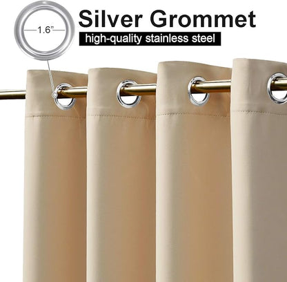 NICETOWN Outdoor Patio Curtain Extra Wide Waterproof & Windproof for Public Divider, Rustproof Top and Bottom Grommet Thermal Insulated Drape for Porch/Cabana, Biscotti Beige, 1 Pack, W100 x L84