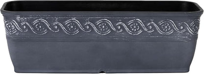 Classic Home and Garden Corinthian Rectangular Planter Box w/Drain Plug - Small Succulent Pots - Shallow Trough Planter for Indoor/Outdoor (10” Storm Gray, Pack of 1)