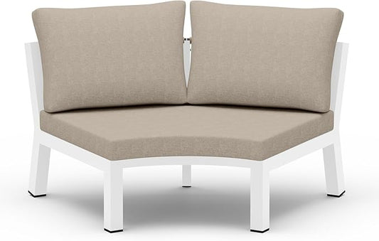 Outdoor Patio Sectional Modular Sofa, Aluminum 1 Piece Curved Patio Couch with Washable Cushions, All Weather PE Rope Sofa for Backyard,Porch, Deck, Poolsid, White