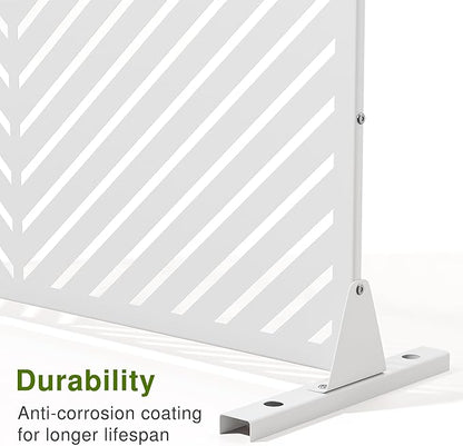 Casaphoria Metal Privacy Screen Outdoor, 72" H x 47" W Freestanding Decorative Privacy Screen for Patio Deck Balcony Garden with Stable Base, White-Parallel