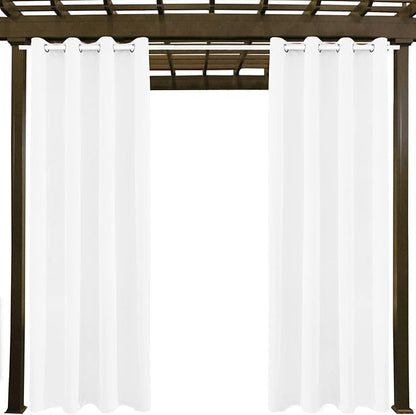 Outdoor Indoor Curtains W52 x L63 for Patio - Weather-resistant Window Panels Privacy Protect Grommet Top Thermal Insulated Home Curtain for Porch Pergola Hot Tub Area (Pure White, 2 Panels)