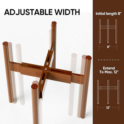 MUDEELA 2 Pack Indoor Plant Stands, 2 Tier Tall Plant Stand 30 inches, Mid Century Bamboo Plant Stand, Adjustable Width 8 - 12 inches, Fits Pot Size of 8 9 10 11 12 inches, Pot & Plant Not Included, Brown
