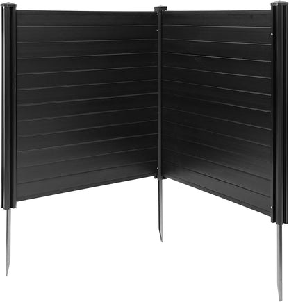 VEVOR 2 Panels Outdoor Privacy Screen, 48 x 48 in Air Conditioner Fence with 27.6 in Ground Stakes, Pool Equipment Enclosure, Horizontal Vinyl Privacy Fence, Ideal for Trash Can and A/C Units, Black