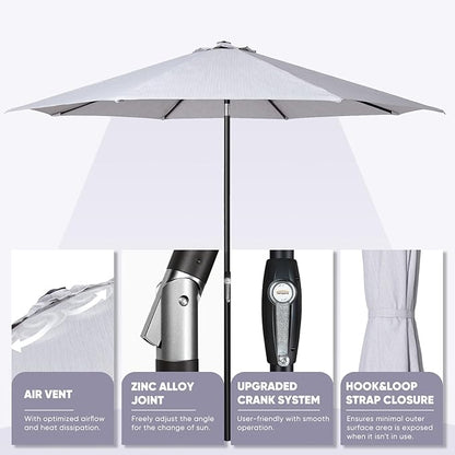 Tempera Patio Market Outdoor Table Umbrella with Auto Tilt and Crank, Large Sun Umbrella with Sturdy Pole & Fade Resistant Canopy, Easy to Set