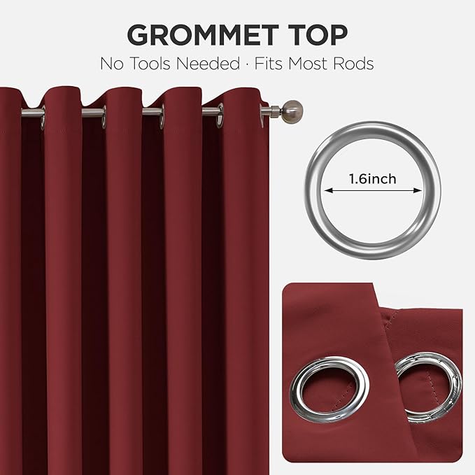 Joydeco Blackout Patio Sliding Door Curtains 84 Inches Long, Grommet Privacy Room Divider Curtains, Extra Wide Thermal Blackout Drapes for Bedroom Living Room (Burgundy Red, 70Wx84L, 1 Panel)