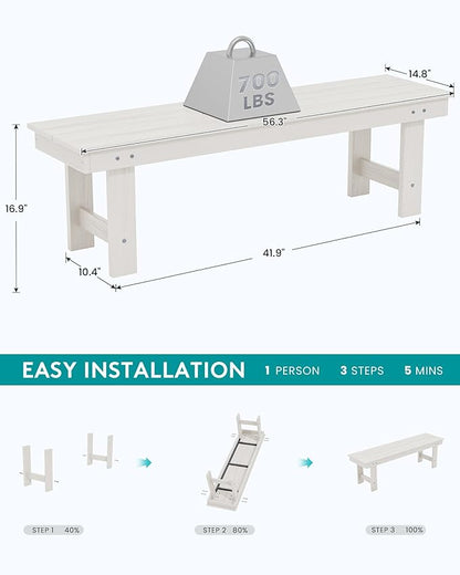 SERWALL 2-Person Outdoor Bench Backless, HDPE Outdoor Benches Weatherproof, 700 Lbs Weight Capacity, Poly Lumber Patio Furniture for Garden, Porch and Park, White