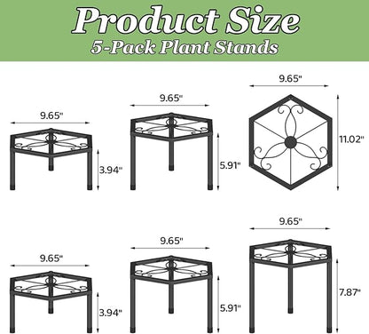5-Pack Metal Plant Stands, Anti-Rust Iron Flower Pot Stand Plant Pot Shelf for Multiple Plant Decoration Racks for Home Patio Garden Outdoor Indoor