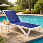 Kozyard Outdoor Chaise Lounge Chair, Full Flat Adjustable Patio Lounger with Aluminum Frame & Resin Legs, Textilene Fabric for Poolside, Backyard & Beach (NavyBlue, Chair with Table)
