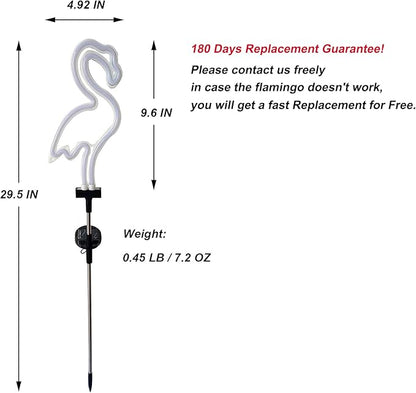 Flamingo Solar Garden Stake Lights, [Set of 2] Outdoor Solar Pathway Light for Lawn Patio Yard Walkway, Neon Pink Lighting (29.5" Height)