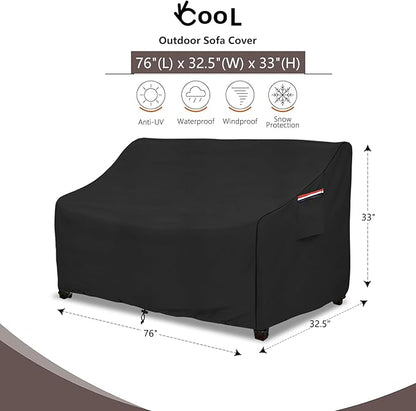 Sofa Covers for Patio Loveseats and 3-Seat Sofas, Waterproof, Black